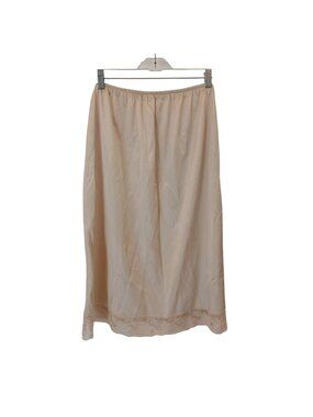 VTG Beige Antron III Nylon Half Slip W/ Lace Elastic Waist 26W-28W RN 20960 #D37